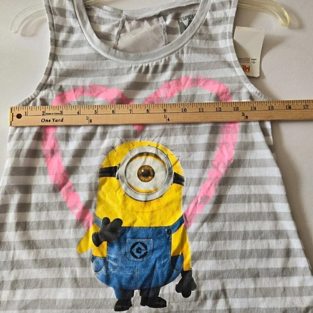 Despicable Me Minion Girls Grey and White Striped Shear Back Tank Top Size XS